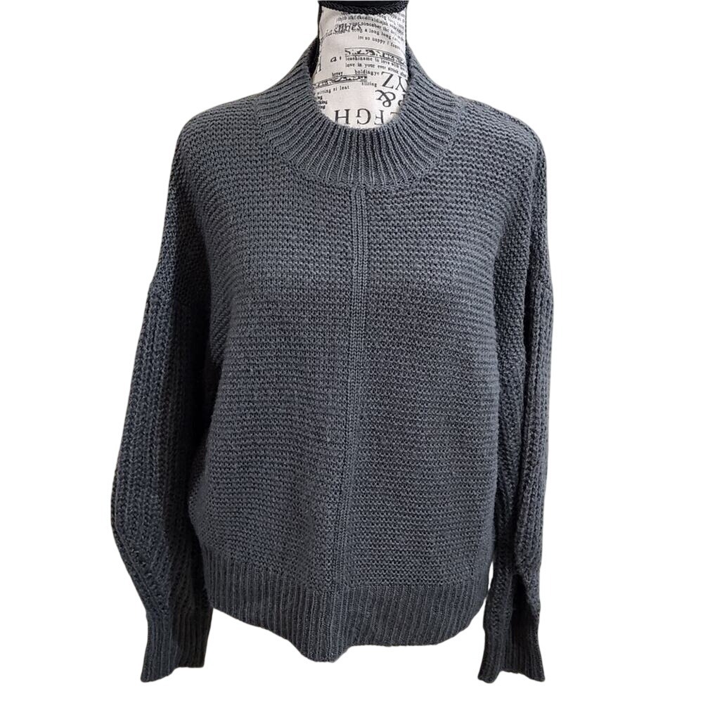 ELODIE Grey cable knit lantern sleeve sweater size XL